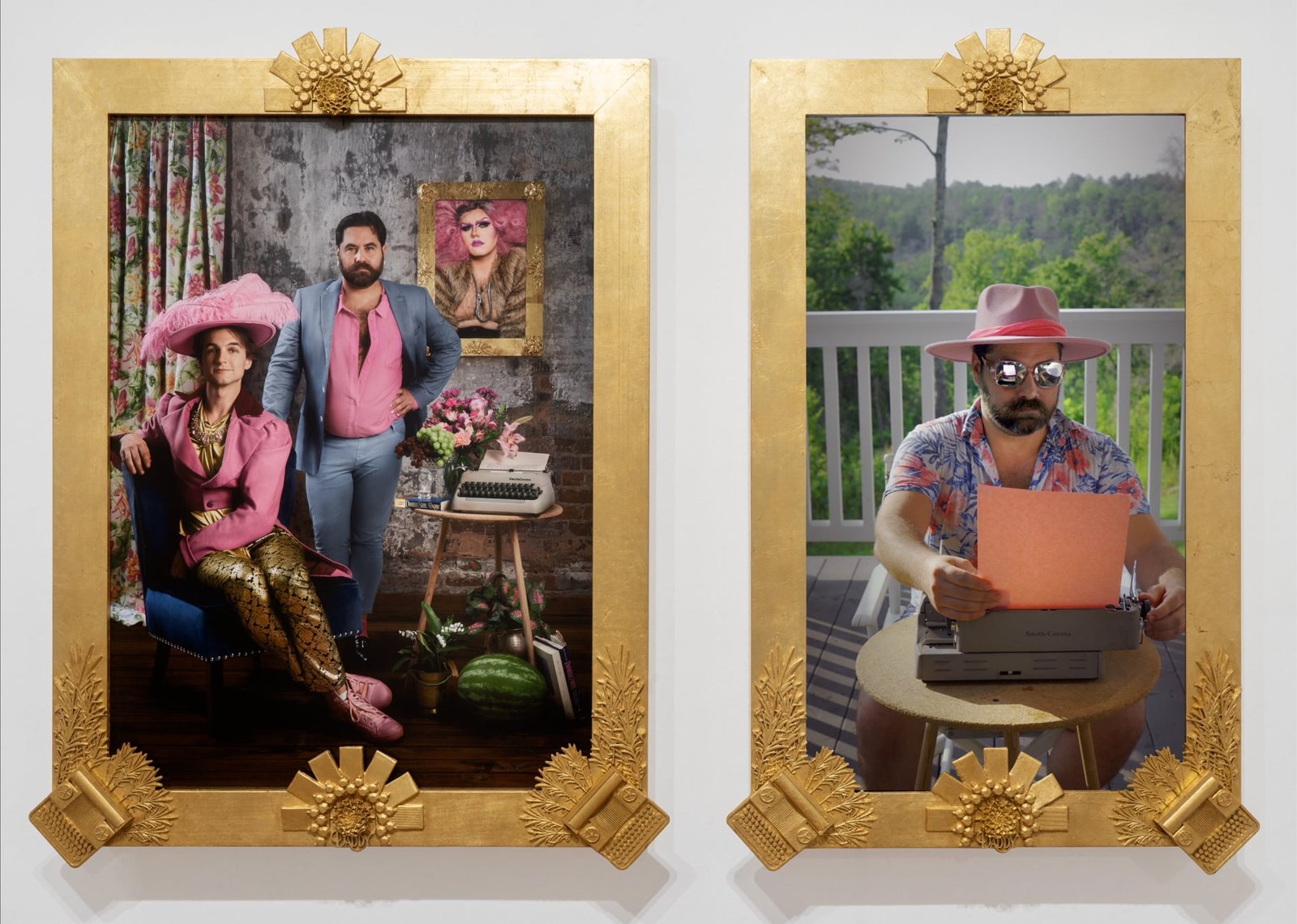 Sugar Daddy I, 2021Archival inkjet print, custom gold leaf frame, digital video, 44 &times; 78 in